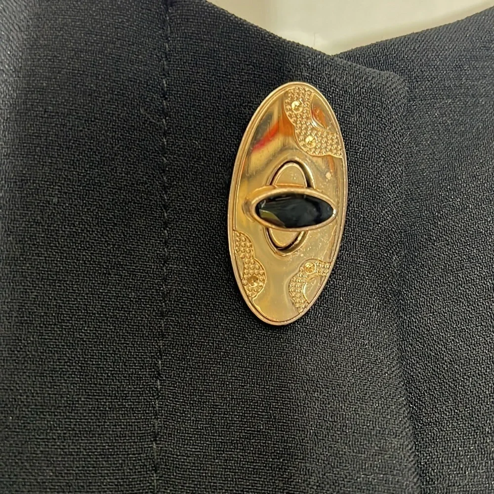 Bona Vita Sz 46 Black Blue Satin Lined 3/4 Sleeve Button Over Coat